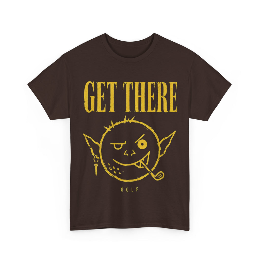 Get There Goblin Graphic Tee — Funny Vintage-Style Yellow Print T-Shirt
