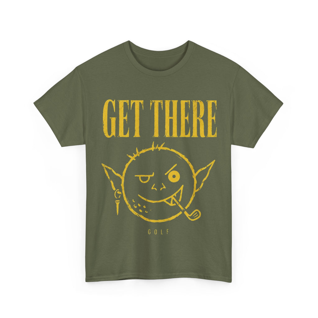 Get There Goblin Graphic Tee — Funny Vintage-Style Yellow Print T-Shirt