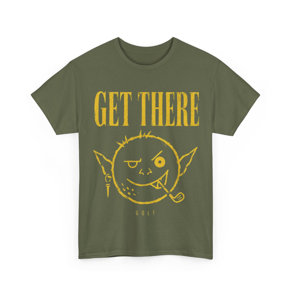 Get There Goblin Graphic Tee — Funny Vintage-Style Yellow Print T-Shirt