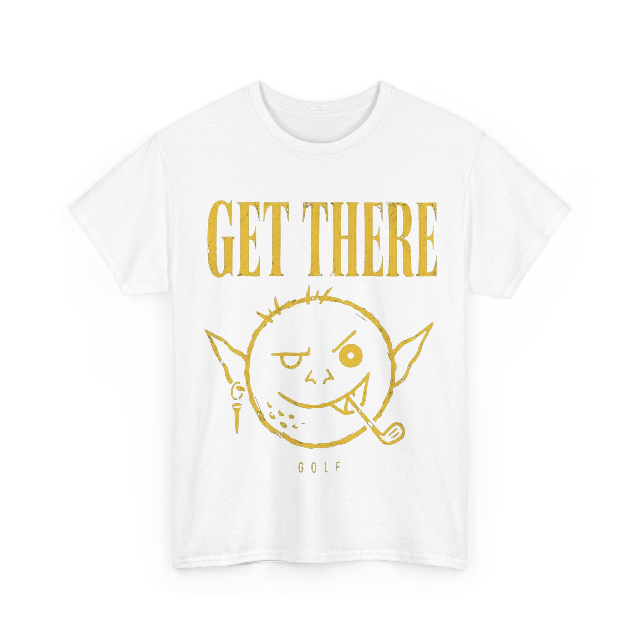 Get There Goblin Graphic Tee — Funny Vintage-Style Yellow Print T-Shirt