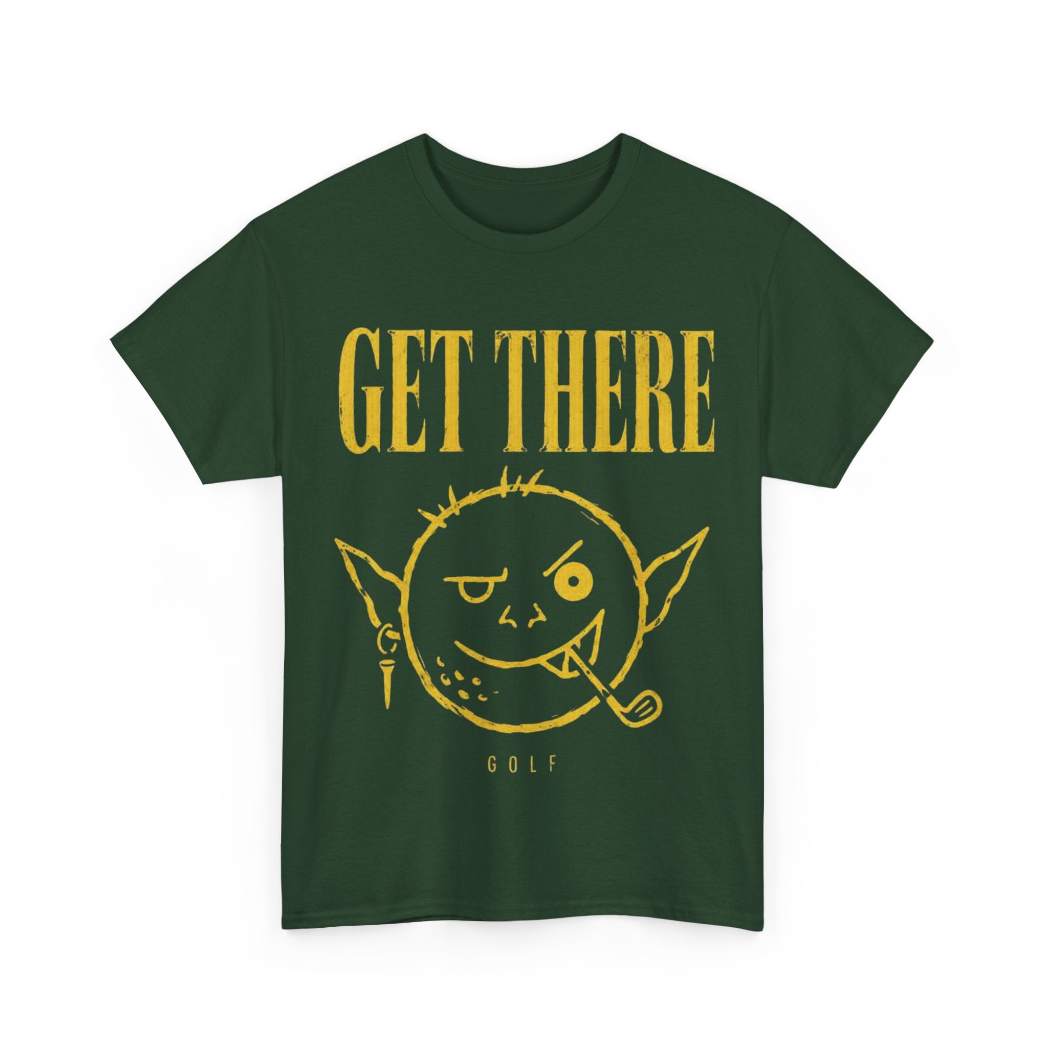 Get There Goblin Graphic Tee — Funny Vintage-Style Yellow Print T-Shirt