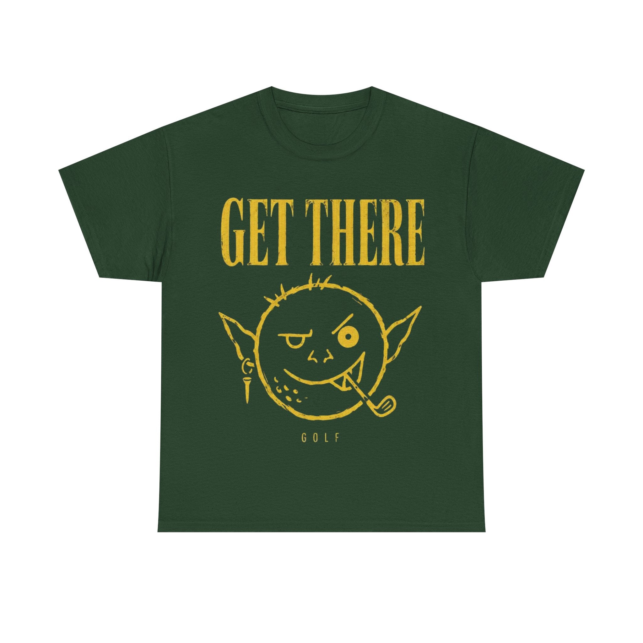 Get There Goblin Graphic Tee — Funny Vintage-Style Yellow Print T-Shirt