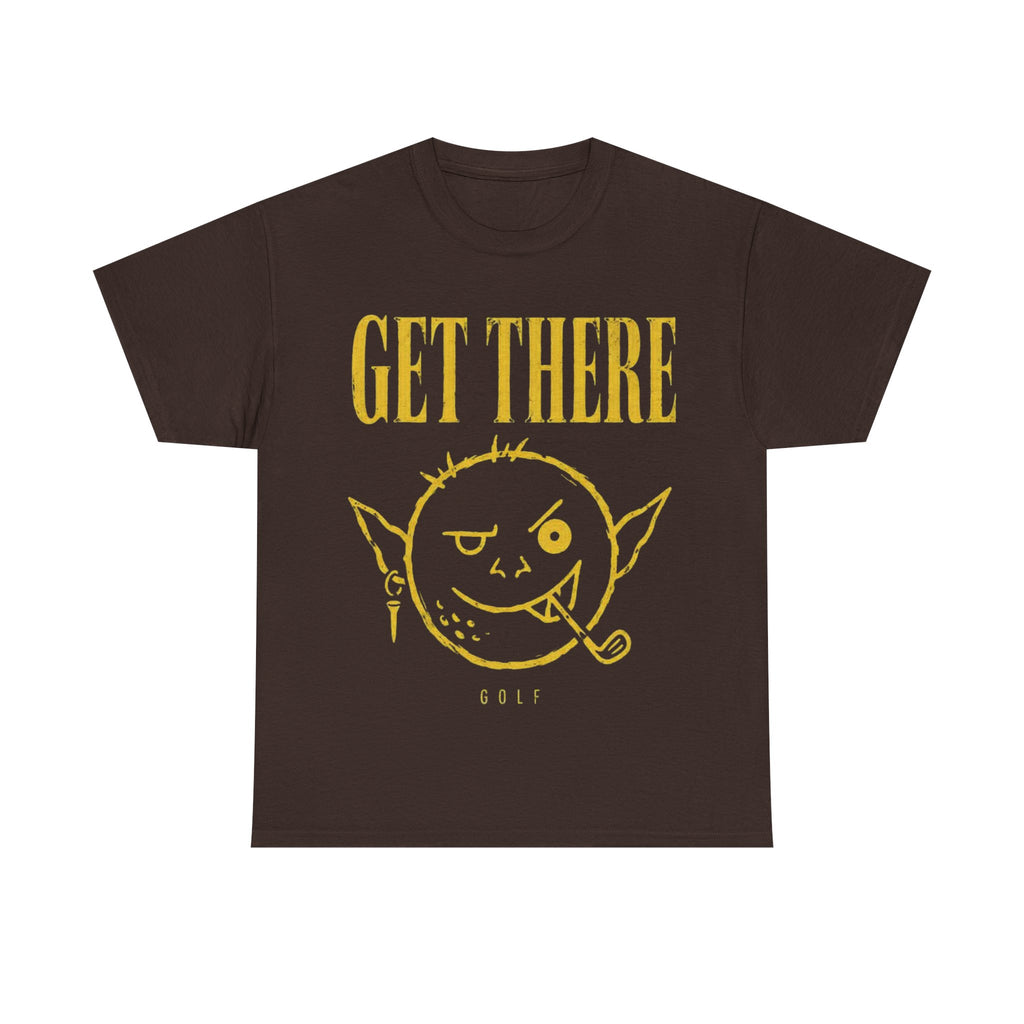 Get There Goblin Graphic Tee — Funny Vintage-Style Yellow Print T-Shirt