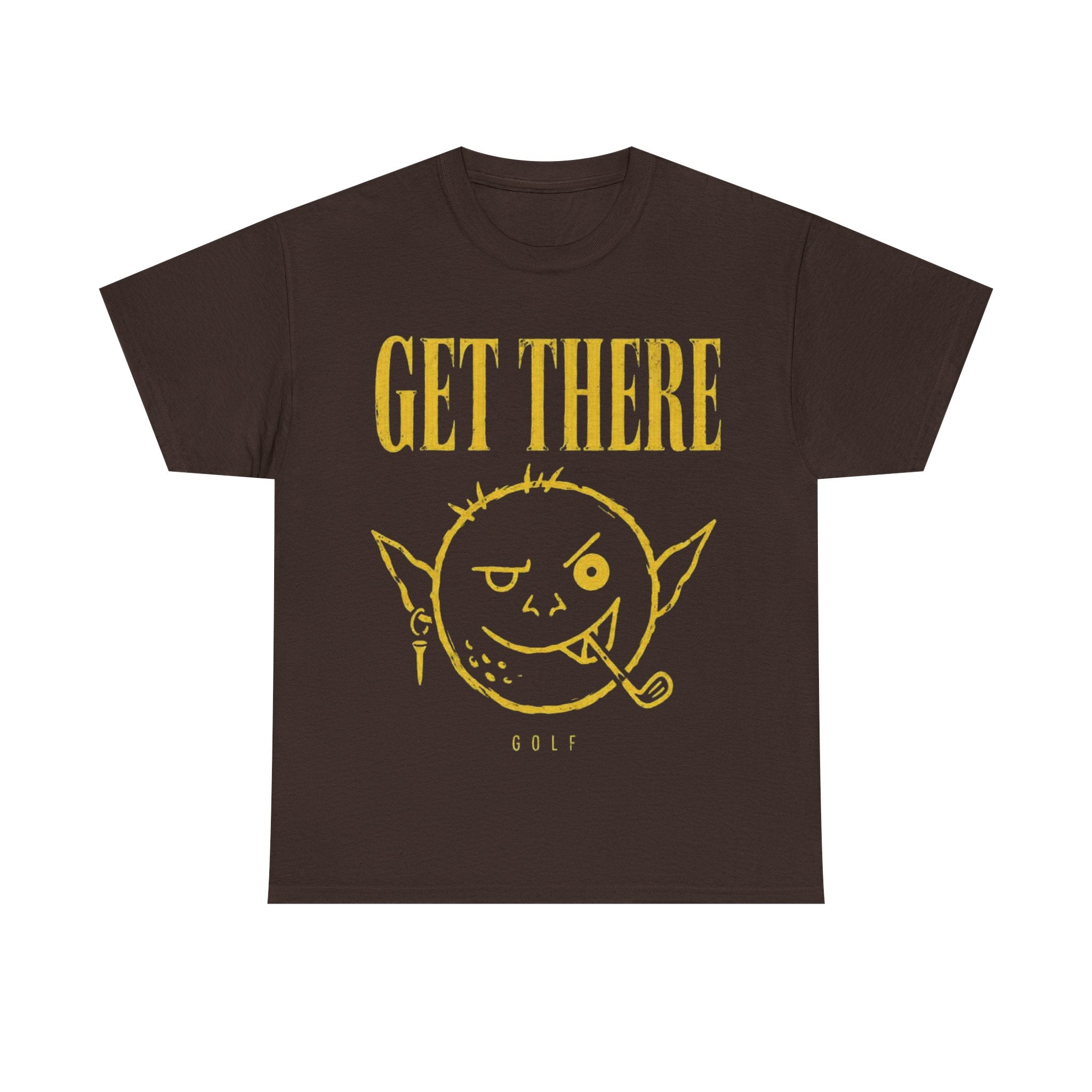 Get There Goblin Graphic Tee — Funny Vintage-Style Yellow Print T-Shirt