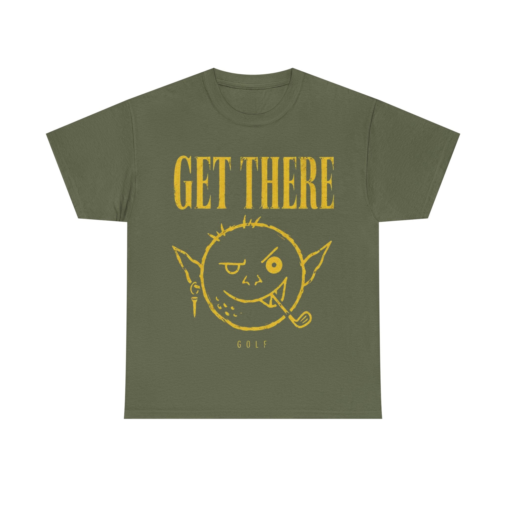 Get There Goblin Graphic Tee — Funny Vintage-Style Yellow Print T-Shirt