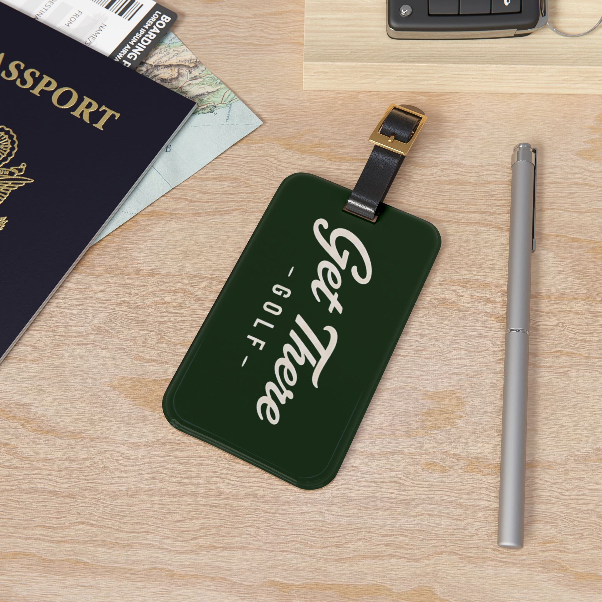 Get There Golf Luggage Tag — Green Travel Bag Identifier for Golfers