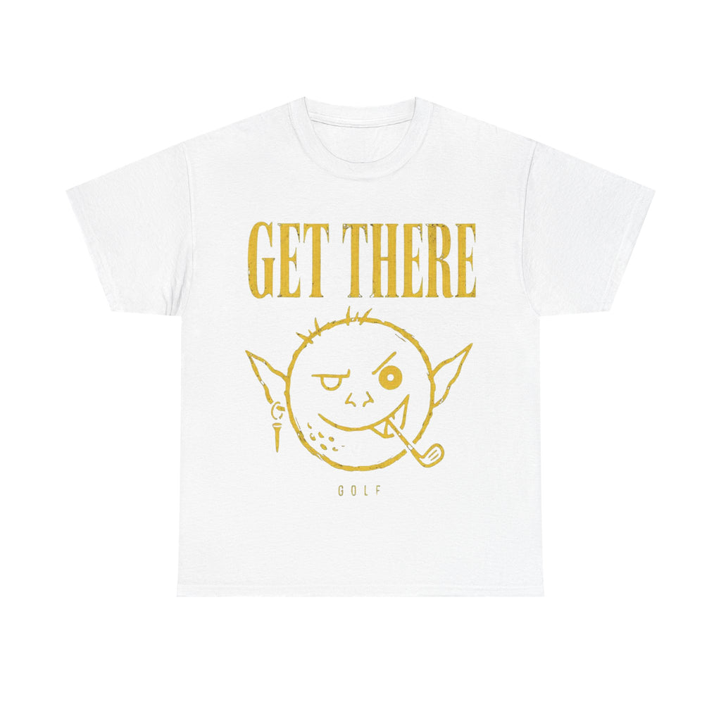 Get There Goblin Graphic Tee — Funny Vintage-Style Yellow Print T-Shirt