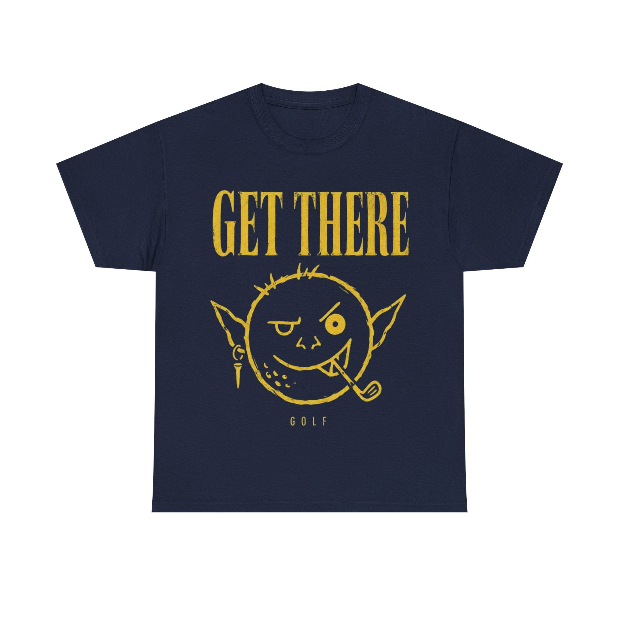 Get There Goblin Graphic Tee — Funny Vintage-Style Yellow Print T-Shirt